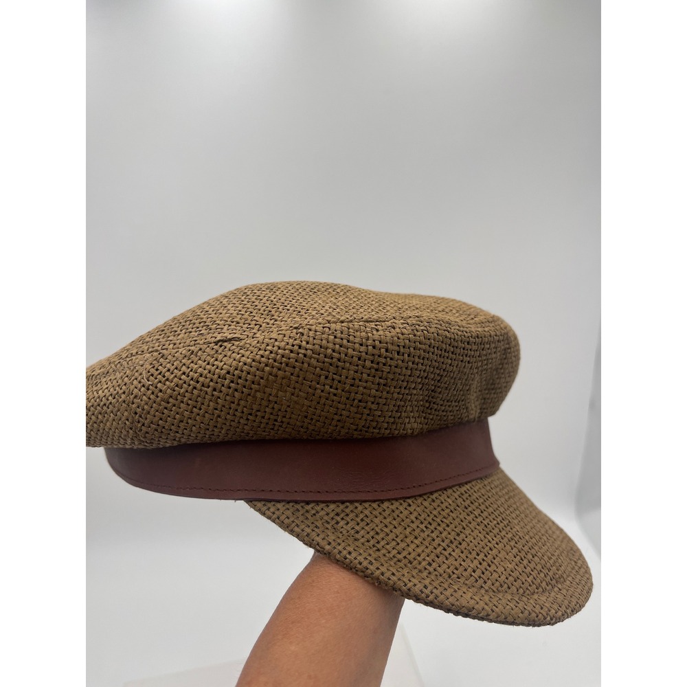 Brixton Fiddler Fisherman Cap Brown Woven Straw Greek Sailor Hat XS 54cm
